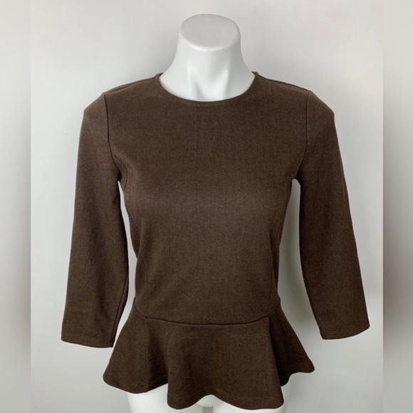 Ralph Lauren Tops - Ralph Lauren  Chocolate Brown Herringbone Peplum Blouse Top Excellent, NWOT
